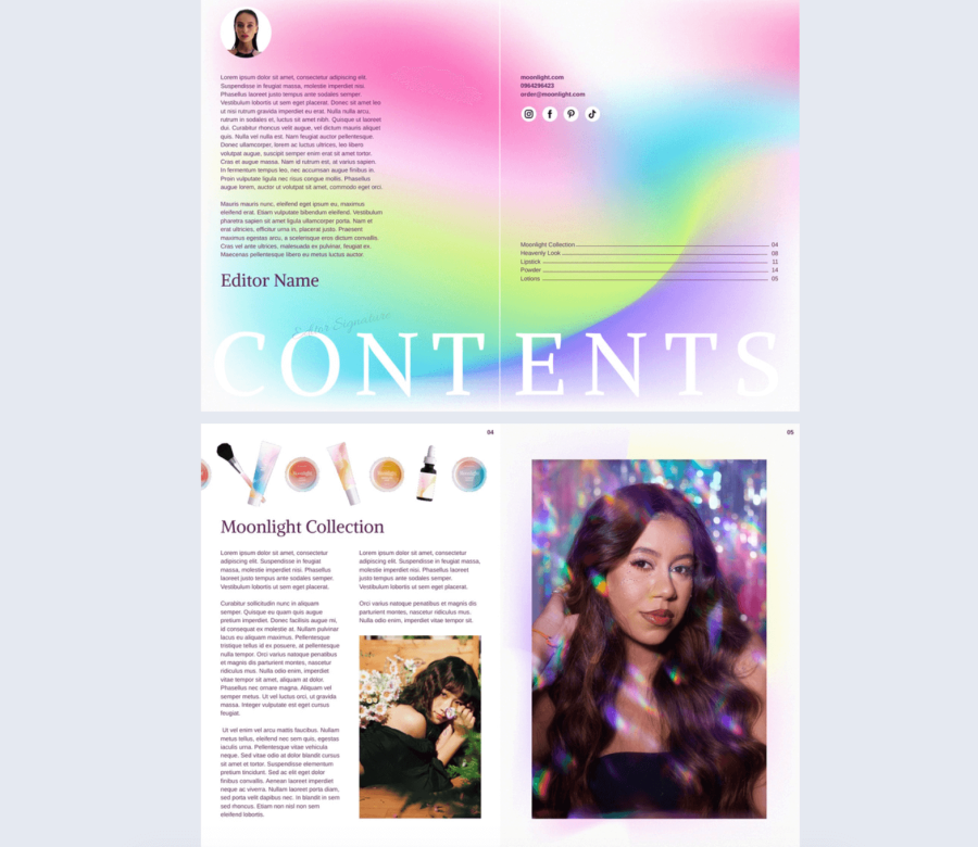 Beauty Products Catalog Template table of content