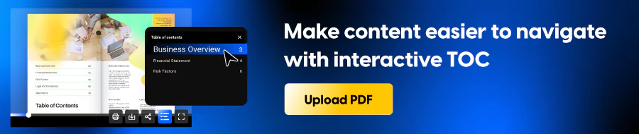 create interactive table of contents call to action
