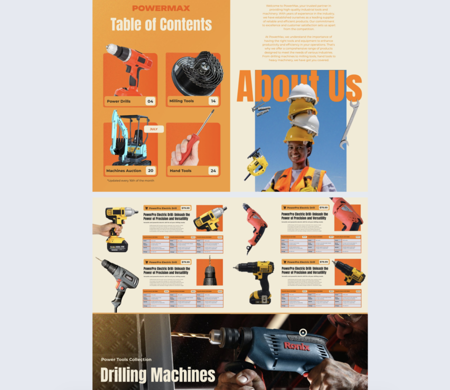 Tools Wholesale Product Catalog Template table of contents