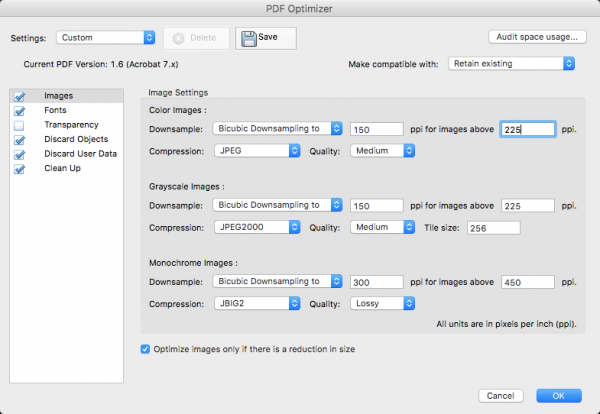 How to reduce the PDF file size in Adobe Acrobat Pro