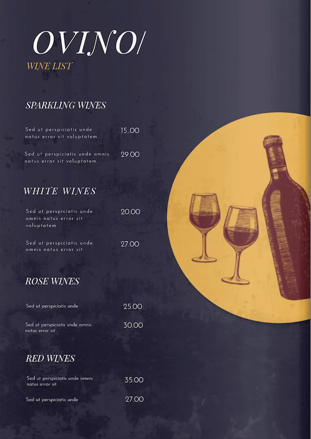 Wine bar menu template