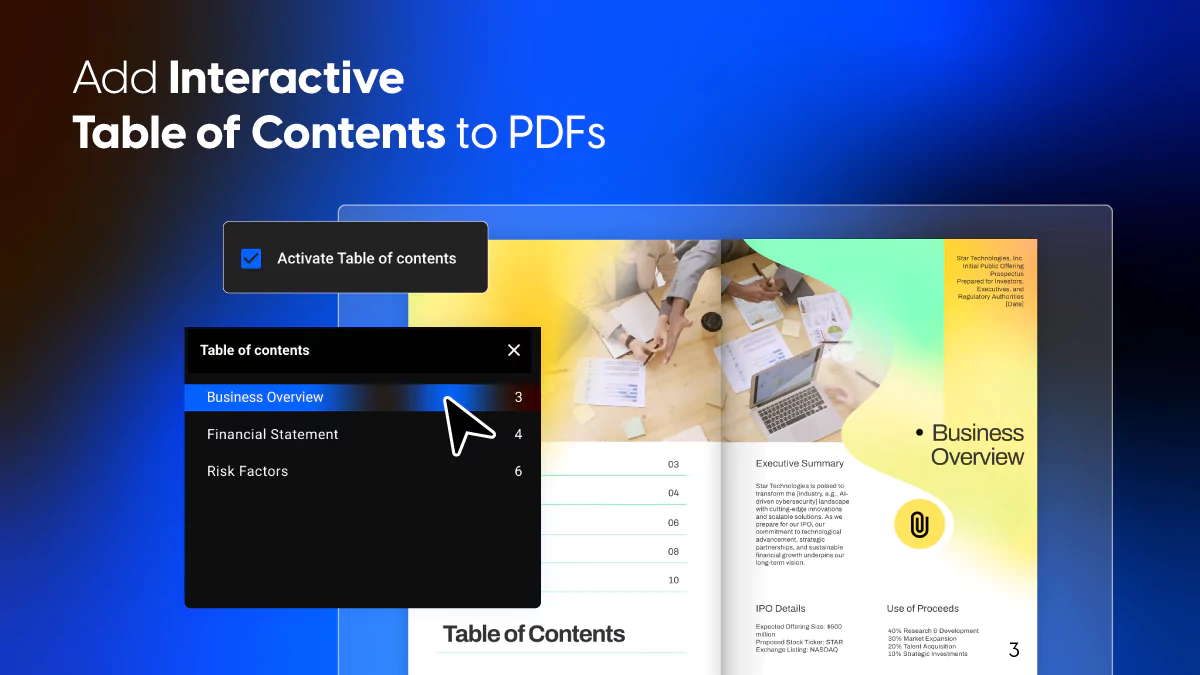 how to make a table of contents for PDF