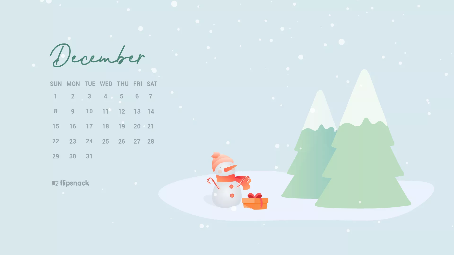 December 2020 - Hello December Desktop Calendar- Free December Wallpaper