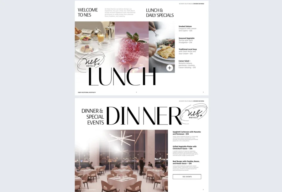 Hotel Restaurant Menu Example