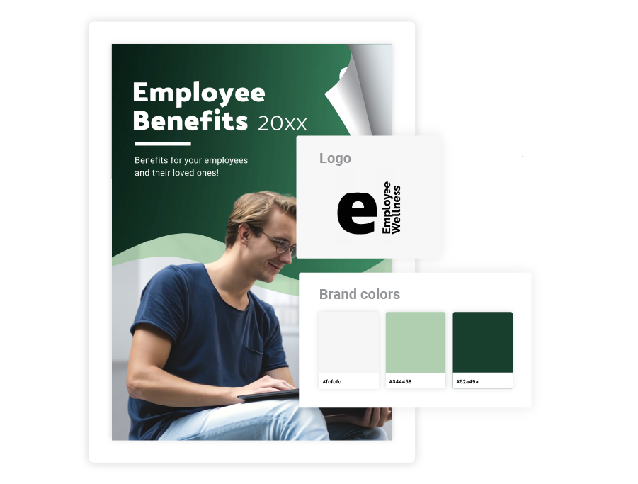 Visual representing how a branding kit can be used in an employee benefits package made in Flipsnack