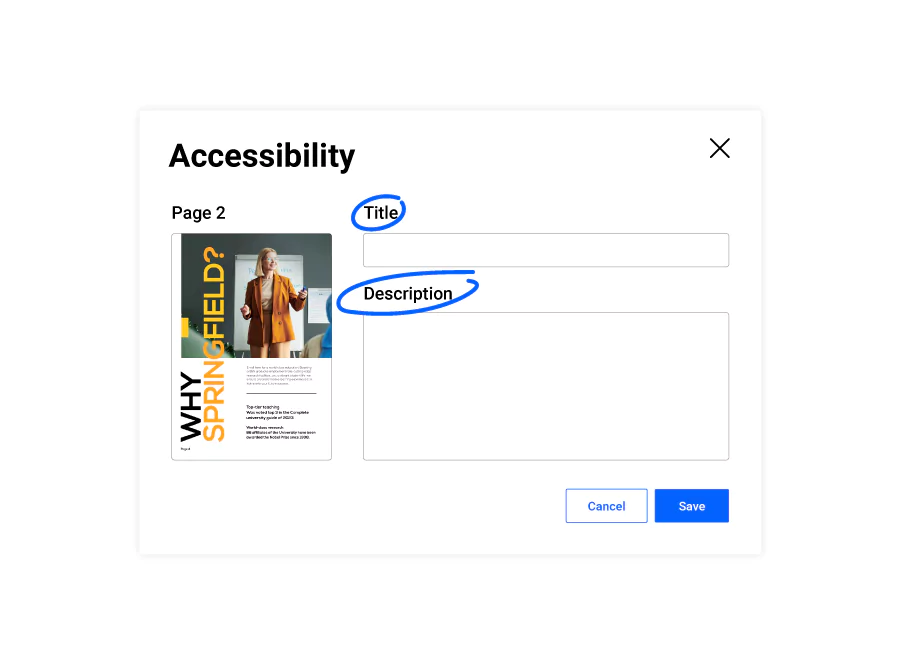 visual representation of editing process of accessibility feature in Flipsnack