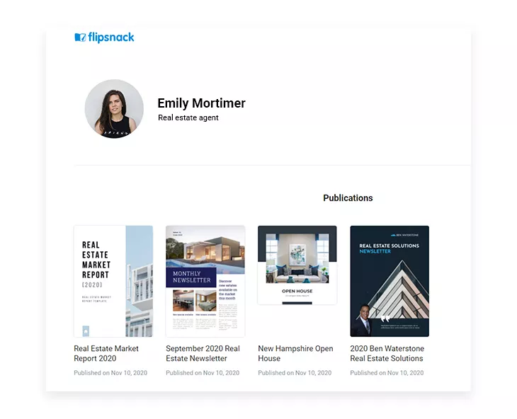 example of realtor profile on Flipsnack