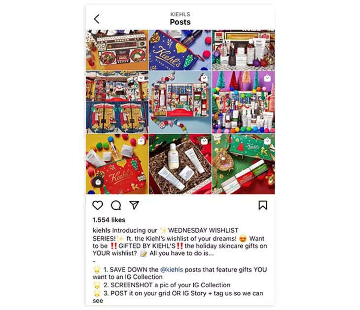 Kiehls Wednesday wish list promotion series on social media