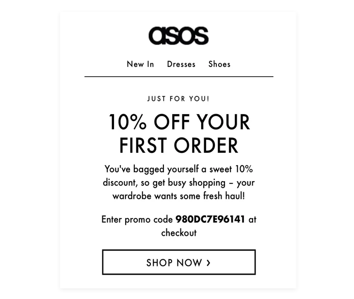 ASOS's example of a lead magnet email - - this is one of the best email marketing strategies