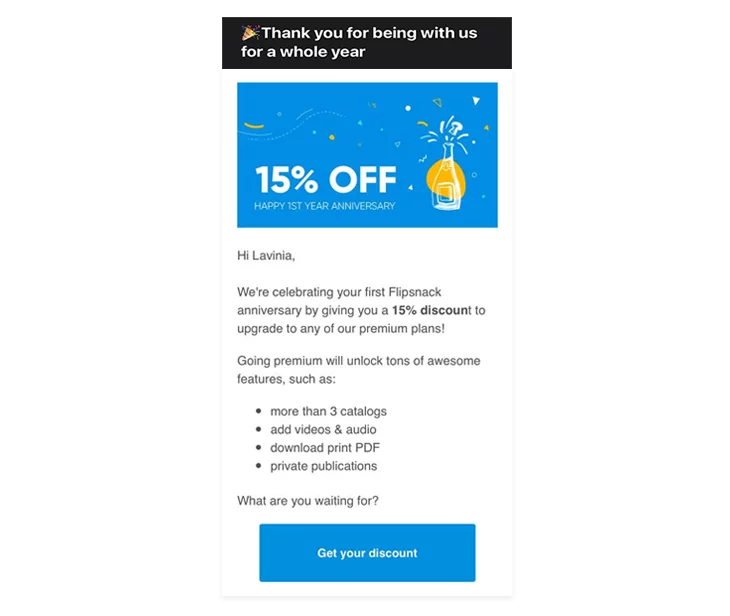 Example of an optimized email message for mobile