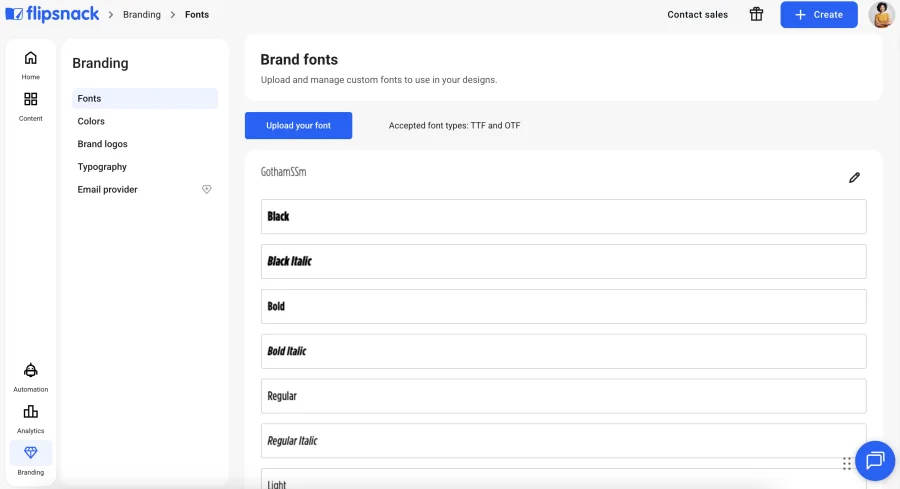 Branding page in Flipsnack