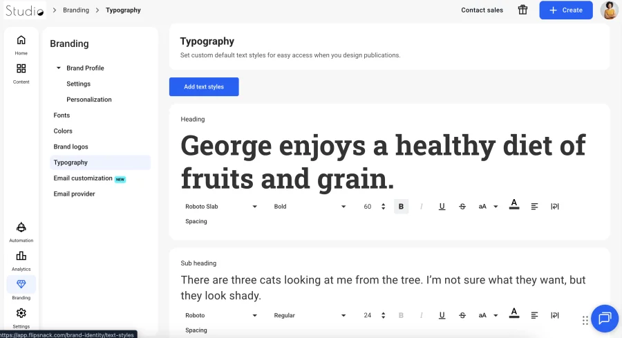 Typography presets in Flipsnack