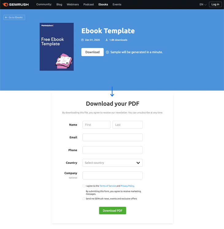 marketing ebook template example from Semrush