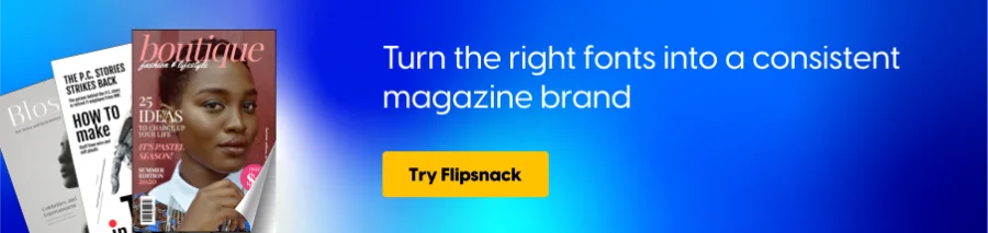 Magazine fonts CTA banner featuring fashion and tech magazine covers with a message about building a consistent magazine brand.