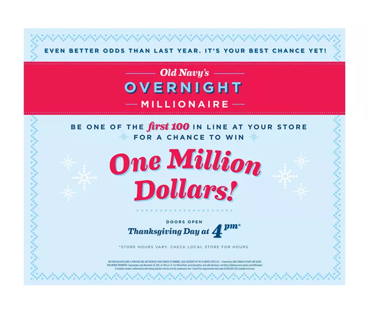 Old Navy's overnight millionaire promotion part of the Thanksgiving campaign