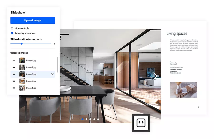 Slideshow feature in a real estate brochure