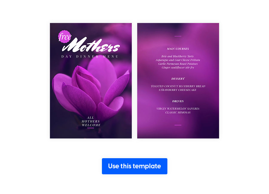 mothers day dinner menu template