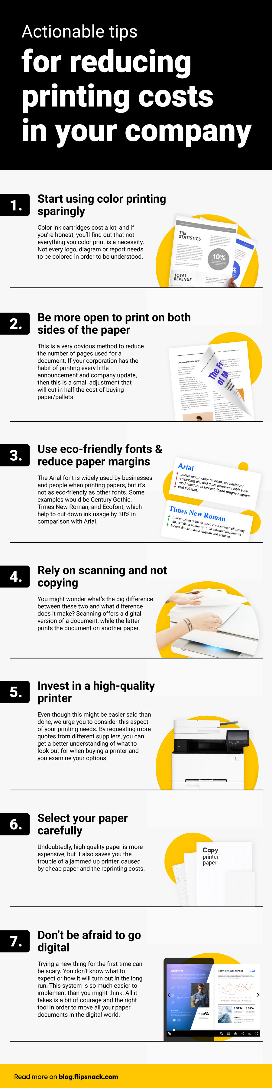 Infographic presenting useful tips for reducing printing costs