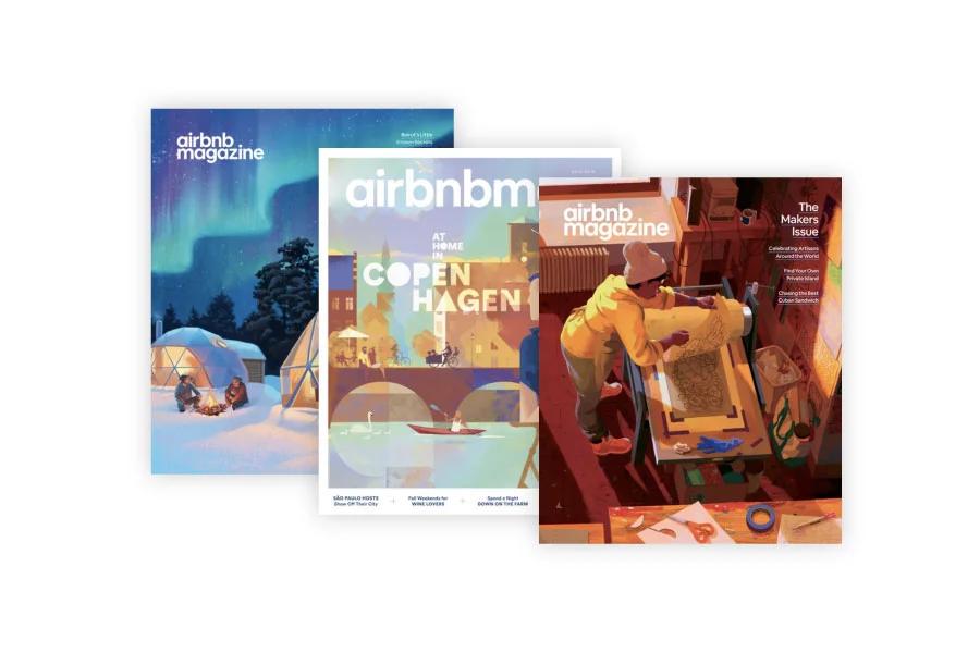 three airbnb digital magazine covers