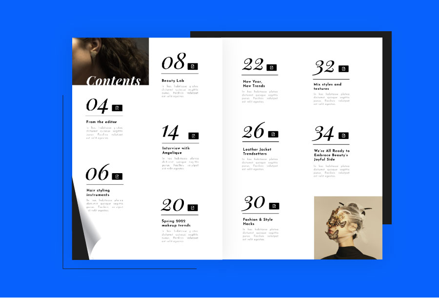 table of contents in a digital magazine