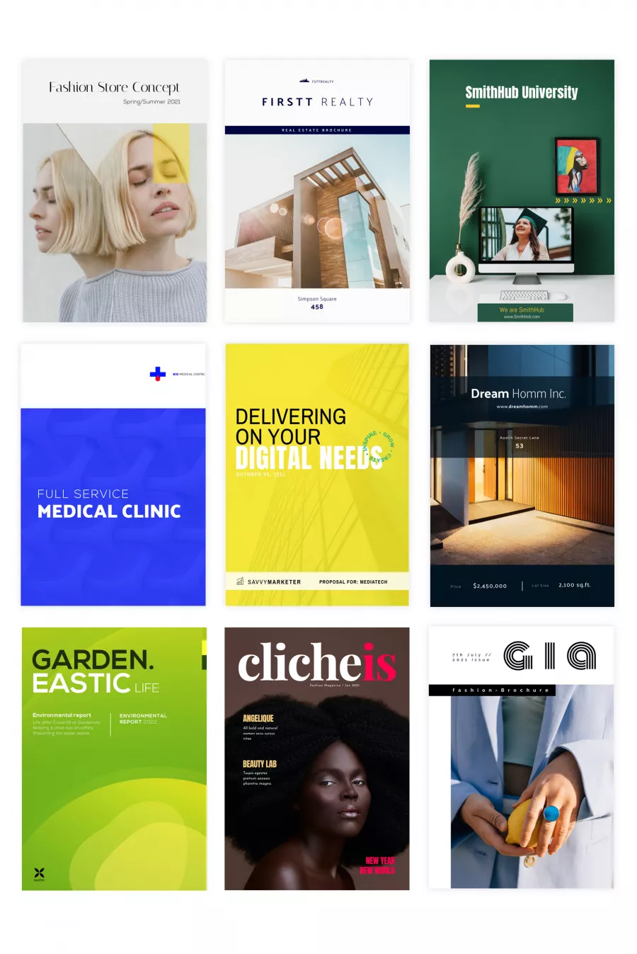 collage of digital flipbook covers.