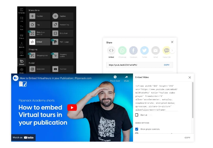 Embed interface in Flipsnack and Youtube