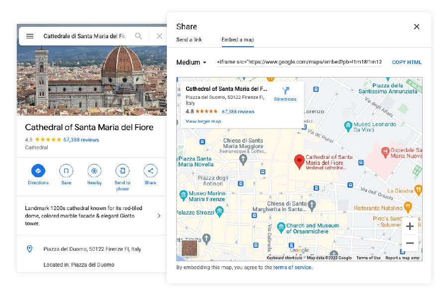 where to find the embed option in Google maps
