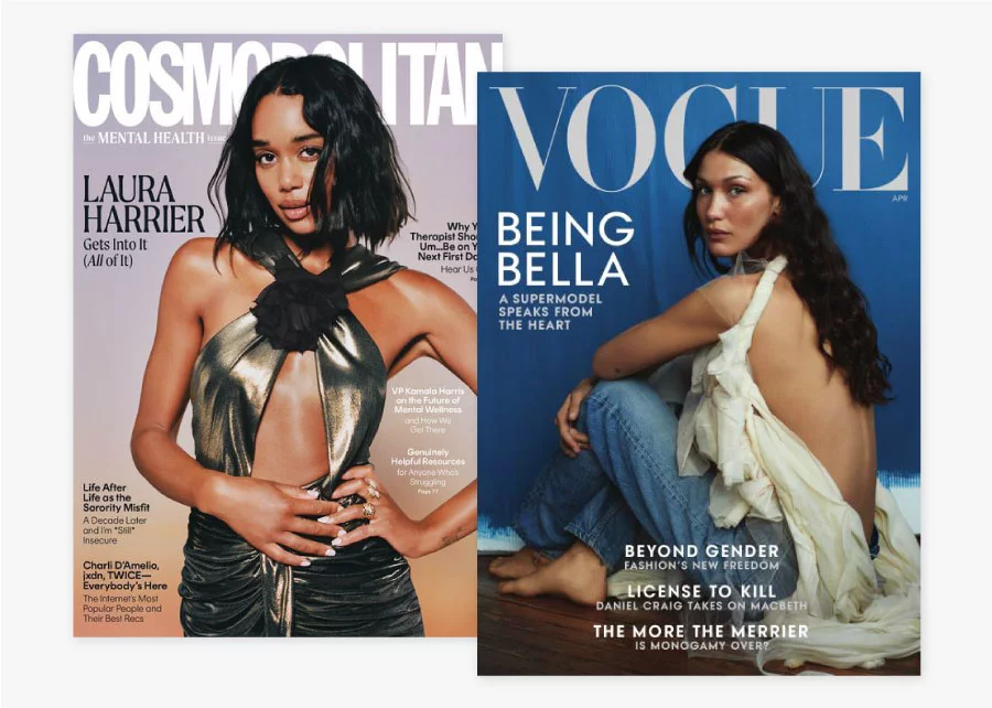 Vogue and Cosmopolitan magazine covers