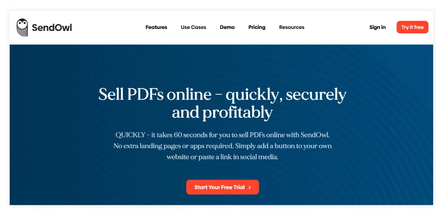 Sendowl platform's homepage presented in a visual