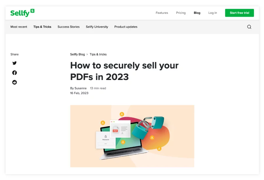 Sellfy platform's homepage presented in a visual