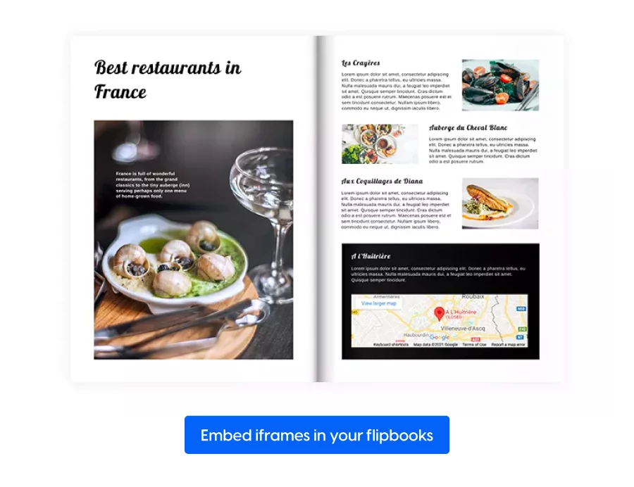 Iframe embed of a map in a digital flipbook