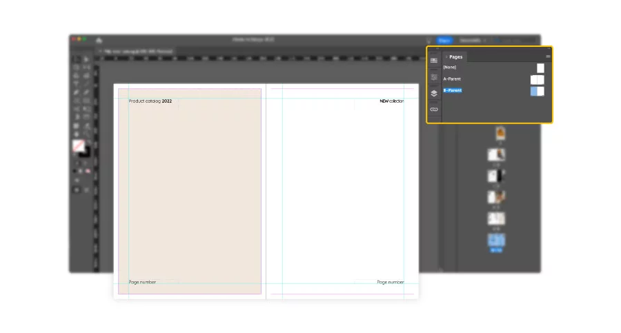 Parent pages exemplified in InDesign catalog