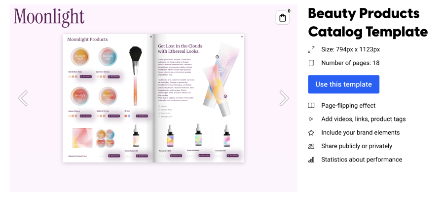 beauty products catalog template in Flipsnack