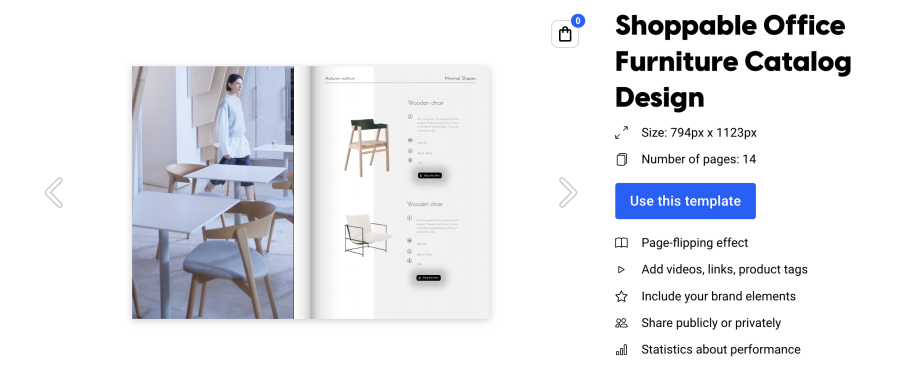 shoppable office furniture catalog design template in Flipsnack