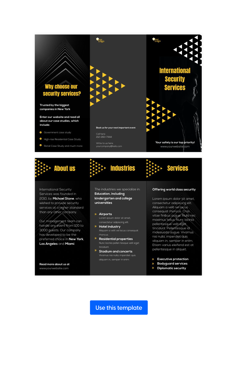 Trifold security company brochure template