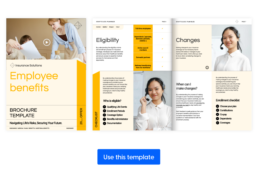 visual of spread from the Employee benefits brochure template