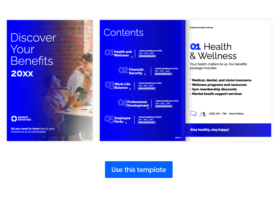 visual of spread from the employee benefits flyer template