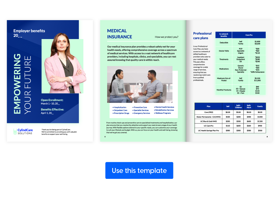 visual of spread from the employee benefits booklet template