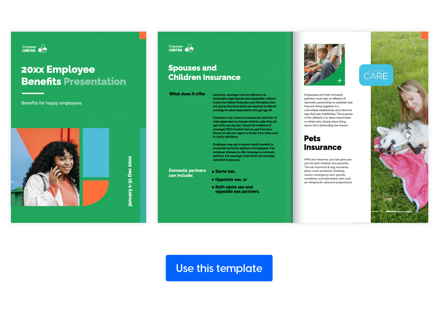 visual of spread from the employee benefits presentation template