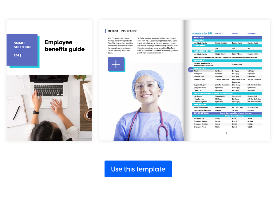 visual of spread from the fully insured employee benefits guide template