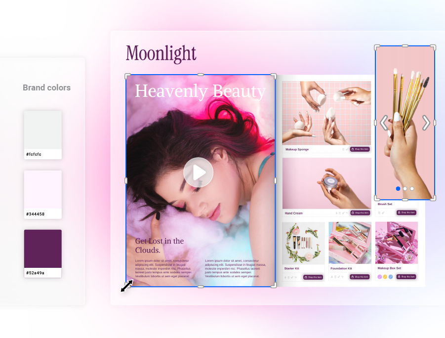 Visual representing a branded and interactive catalog for make up products made in Flipsnack