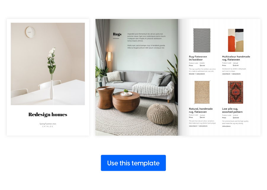 Visual of spread from automated home decor catalog template made in Flipsnack