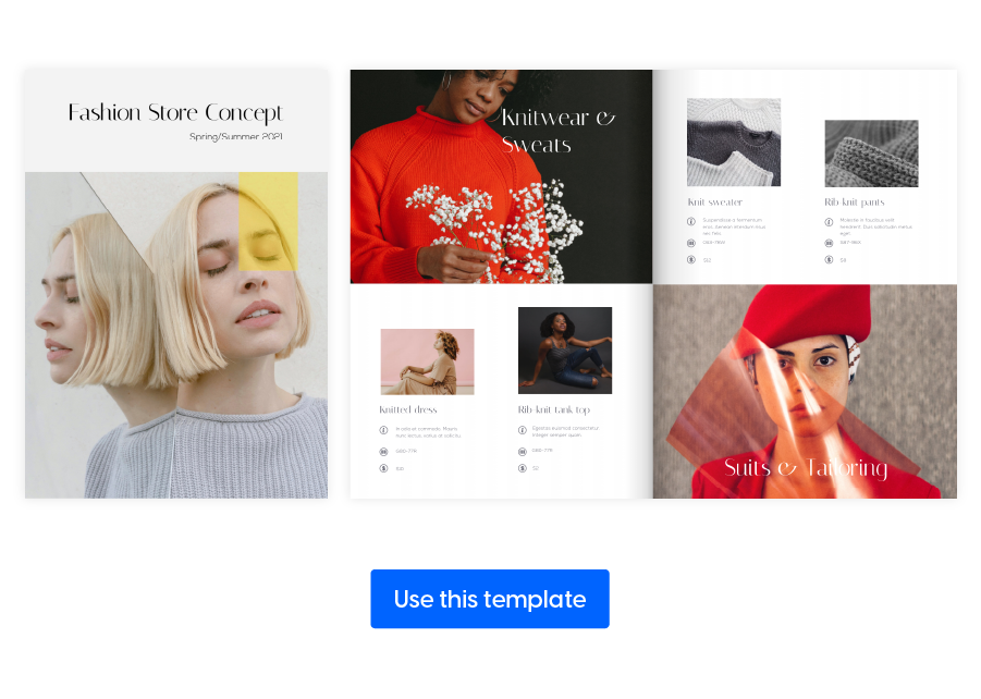 Visual of spread from automated fashion product catalog template made in Flipsnack