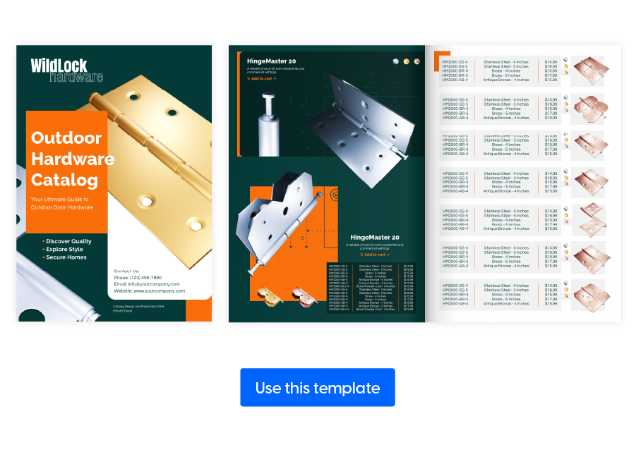 Visual of spread from shoppable outdoor hardware catalog template made in Flipsnack