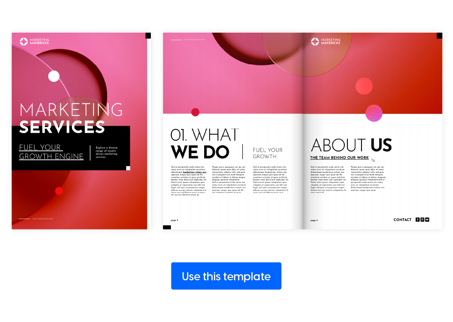 Visual of spread from colorful marketing catalog template made in Flipsnack