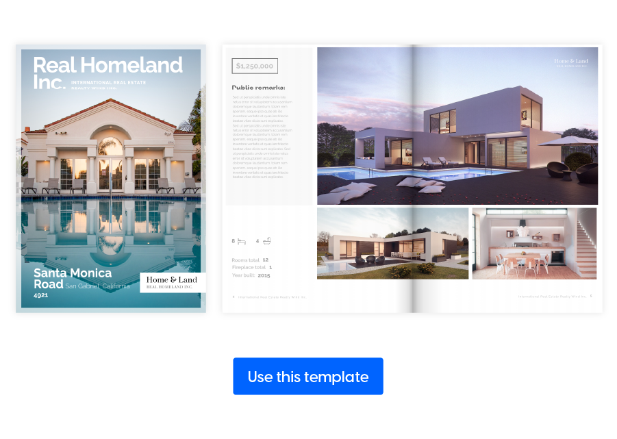Visual of spread from modern real estate smart template made in Flipsnack