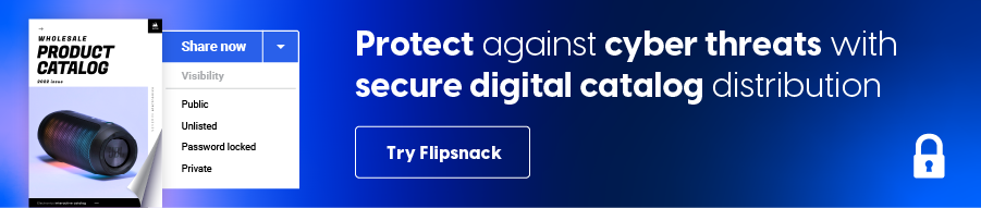 Banner for article entitled "Keep data breaches at bay: secure sharing for digital catalogs" with text "Protect against cyber threats with secure digital catalog distribution"