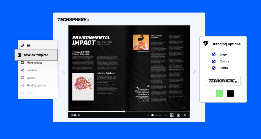 Branding options available in Flipsnack for digital magazines