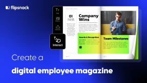 Flipsnack digital employee magazine with an interactive achievements spread, video, images and a page-turn effect