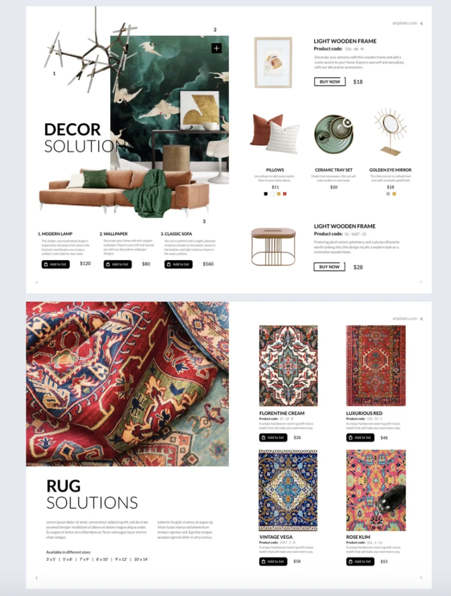 Home decor product catalog template made with Flipsnack